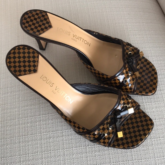 LOUIS VUITTON Damier Black&Brown SlipOn Heels - Picture 6 of 8